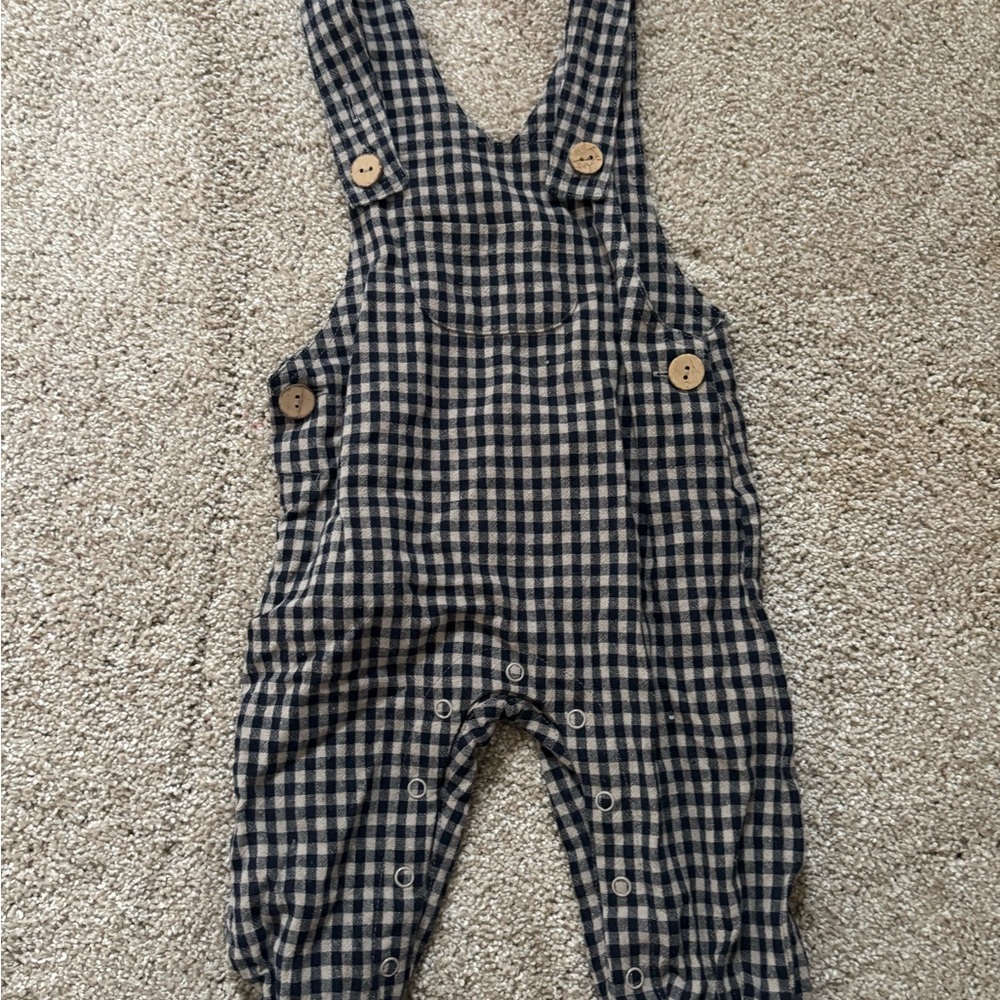 Plaid Kids Overalls in Navy and Cream